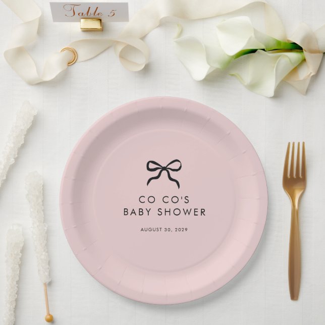 Eleganter Minimal Bow Baby Shower Cocktail Napkins Pappteller (Hochzeit)