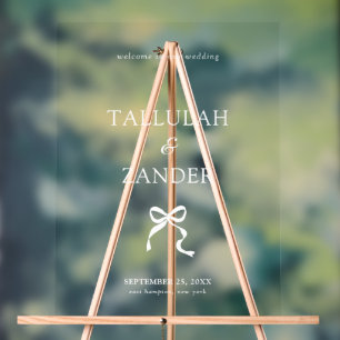 Eleganter Minimal Bow Wedding Willkommen Acrylschild