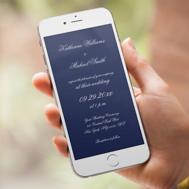 Eleganter Minimal Digital Navy Blauer Hochzeitsemp Einladung (Von Creator hochgeladen)