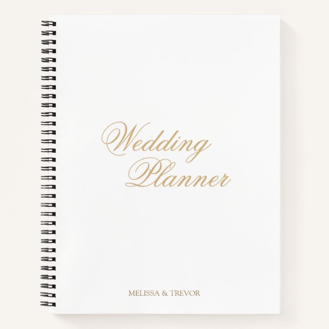 Eleganter Minimal formaler Gold-Script-Hochzeitspl Notizbuch (Vorderseite)