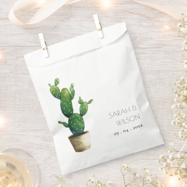 Eleganter Minimal gepotted Cactus Green Foliage Geschenktütchen (Ausgeschnitten)