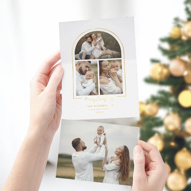 Eleganter Minimal Gold Line Arch 3-Foto All-in-One-Einladung (Von Creator hochgeladen)