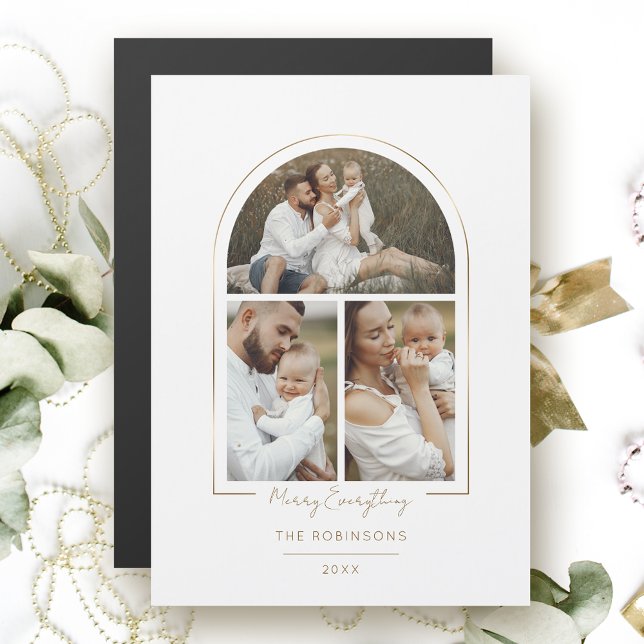 Eleganter Minimal Gold Line Arch 3-Foto Magnetkarte (Von Creator hochgeladen)