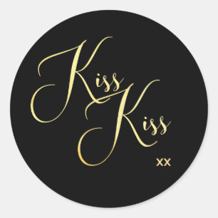 Eleganter Minimal Gold Script Schriftart Kiss Kiss Runder Aufkleber
