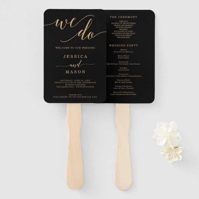 Eleganter Minimal Gold Wedding Program Fan Fächer (Vorne und Hinten)