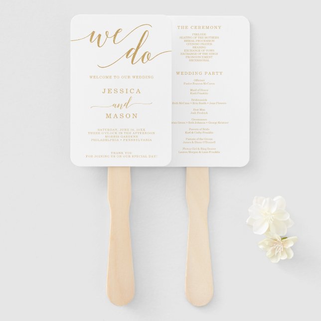 Eleganter Minimal Gold Wedding Program Fan Fächer (Vorne und Hinten)