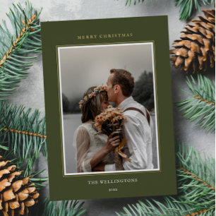 Eleganter Minimal Green Foto Rahmen Weihnachten Folien Feiertagskarte
