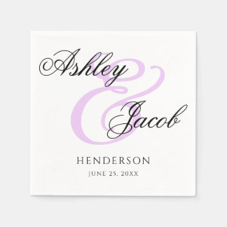 Eleganter Minimal Lila Individuelle Name Hochzeit Serviette