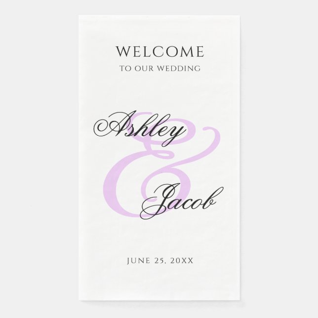 Eleganter Minimal Lila Individuelle Name Hochzeit Serviette (Vorderseite)