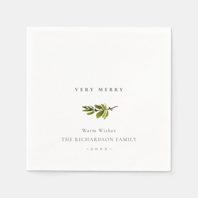 Eleganter Minimal Pine Branch Weihnachten Sehr fro Serviette (Vorderseite)