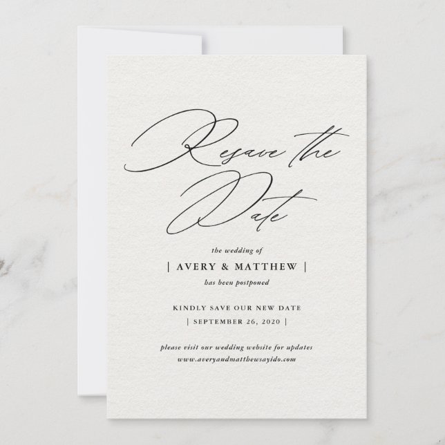 Eleganter Minimal Resave the Date Wedding Ankündigung (Vorderseite)