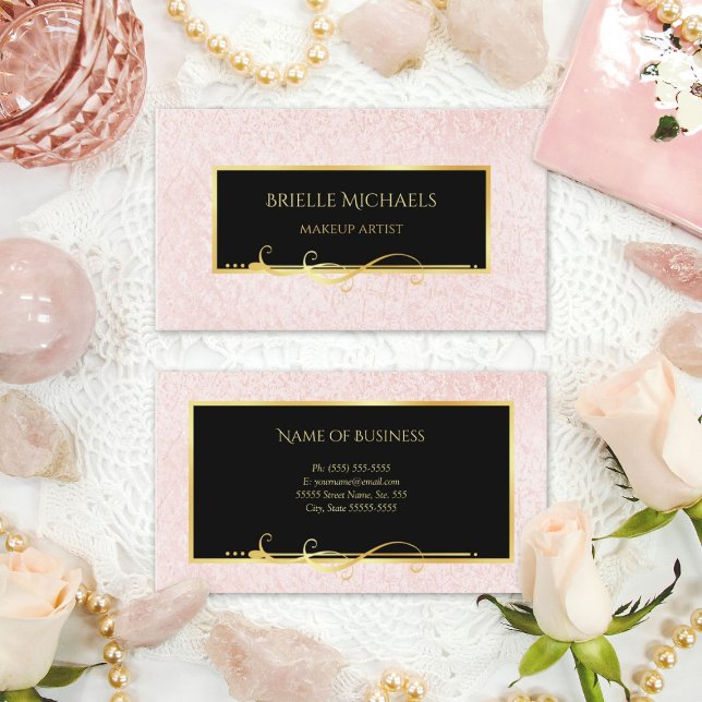 Eleganter Minimal Rosa und Black Makeup Artist Visitenkarte (Elegant Minimal Pink and Black Makeup Artist Business Cards)