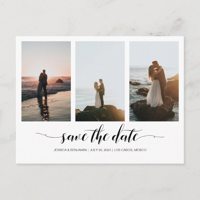 Eleganter Minimal Save the Date mit FotoCollage Postkarte (Vorderseite)