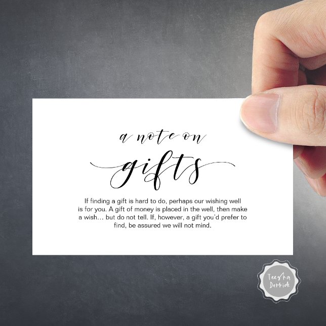 Eleganter Minimal, Schwarzer Schriftart, Ein Hinwe Begleitkarte (Elegant Minimal, Black font, A note on gifts wedding Enclosure Card)