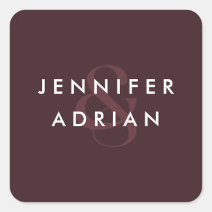 Eleganter Minimal Siegel braun Moderner Hochzeitsu Quadratischer Aufkleber