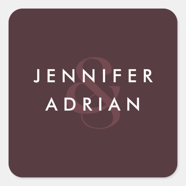 Eleganter Minimal Siegel braun Moderner Hochzeitsu Quadratischer Aufkleber (Vorderseite)