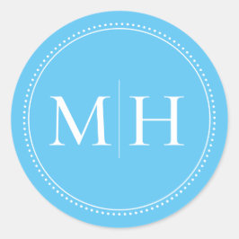 Eleganter Minimal Sky Blue Monogram Dotted Border Runder Aufkleber