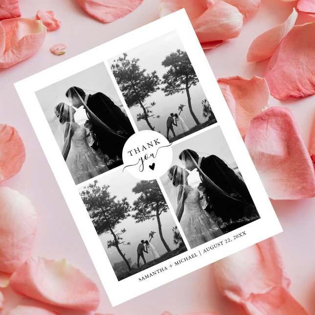 Eleganter Minimal Vier-Foto Hochzeit Vielen Dank Postkarte (Von Creator hochgeladen)