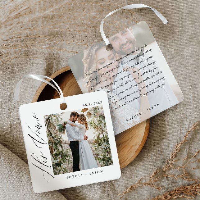 Eleganter Minimal Wedding Seine Vows Paare Fotos Ornament Aus Metall (Elegant Minimal Wedding His Vows Couples Photos Metal Ornament)