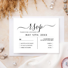 Eleganter Minimal White Black Monogram Wedding RSV RSVP Karte