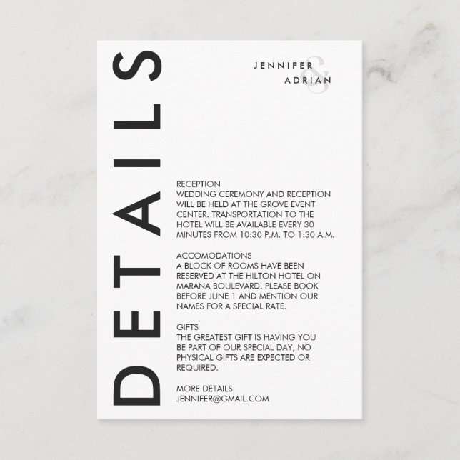 Eleganter Minimal White Modern Wedding Enclosure C Begleitkarte (Vorderseite)