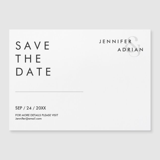 Eleganter Minimal White Modern Wedding rettet das  Magnetkarte (Vorderseite)
