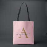 Eleganter Minimaler Blush Pink Monogram Name<br><div class="desc">Einfach anpassbarer Elegant Minimal Blush Pink und Gold Monogram Name Initial Script Tote Bag. * Personalisieren Sie es einfach mit Ihrem Namen und Initial. ** Sie können Text,  Farbe und Stil des Schriftartes ändern,  indem Sie die weitere Option anpassen. Auch ein perfektes Geschenk für Ihre Lieben.</div>