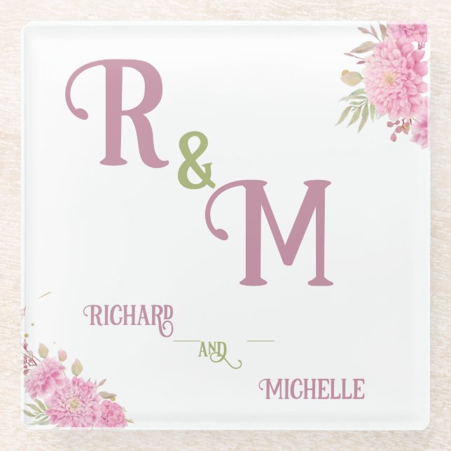 Eleganter minimaler Chic Initialbuchstabenname Mon Glasuntersetzer (Vorderseite)