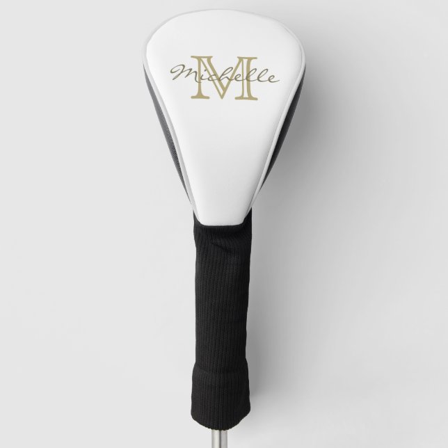 Eleganter Minimaler Goldname und Monogramm Golf Headcover (Vorderseite)