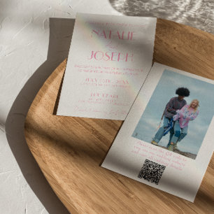 Eleganter minimaler Hochzeits-Foto-QR-Code in Rosa Einladung