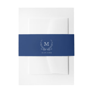 Eleganter Minimaler Monogramm-Kranz Marineblau Einladungsbanderole