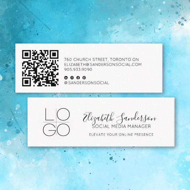 Eleganter Minimaler Script-Slim mit QR-CODE Mini Visitenkarte (Elegant Minimal Script Mini Double-Sided Business cards with QR code)
