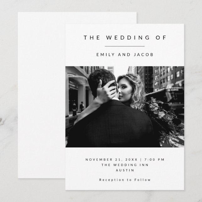 Eleganter Minimalismus | Schwarz-Weiß-Foto-Hochzei Einladung (Vorne/Hinten)