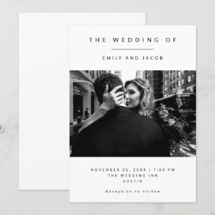 Eleganter Minimalismus   Schwarz-Weiß-Foto-Hochzei Einladung