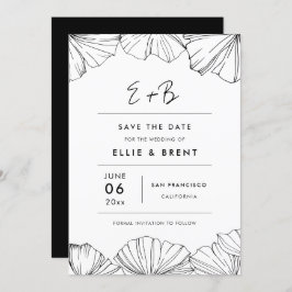 Eleganter Minimalist Ginkgo Biloba Save the Date Einladung