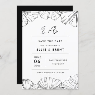 Eleganter Minimalist Ginkgo Biloba Save the Date Einladung