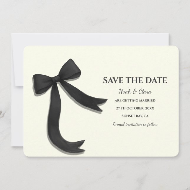 Eleganter Minimalist mit schwarzer Schleife - Einf Save The Date (Vorderseite)
