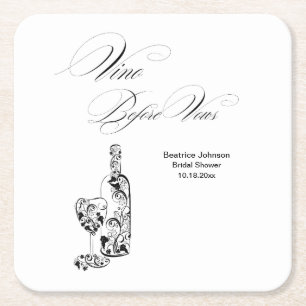 Eleganter minimalist Vino Before Vows Braut- Jungg Rechteckiger Pappuntersetzer