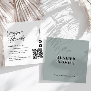 Eleganter Minimalistisch Sage Green QR-Code Quadratische Visitenkarte