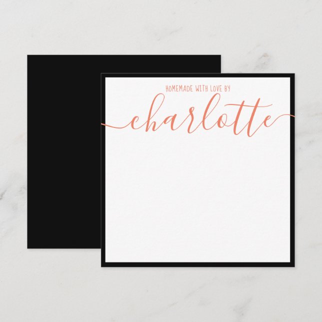 Eleganter Minimalistischer Black Strip Coral Scrip Mitteilungskarte (Vorne/Hinten)