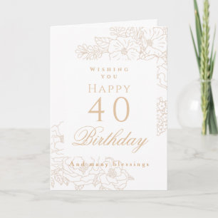 Eleganter minimalistischer Blumen 40. Weißer Gebur Karte