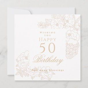 Eleganter minimalistischer Blumen-50. weißer Gebur Karte