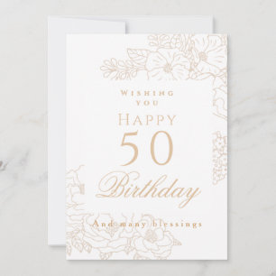 Eleganter minimalistischer Blumen-50. weißer Gebur Karte