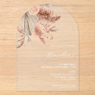 Eleganter minimalistischer Boho-Blumen-1. Geburtst Acryleinladungen