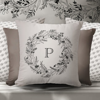 Eleganter minimalistischer botanischer Kranz Buchs Kissen