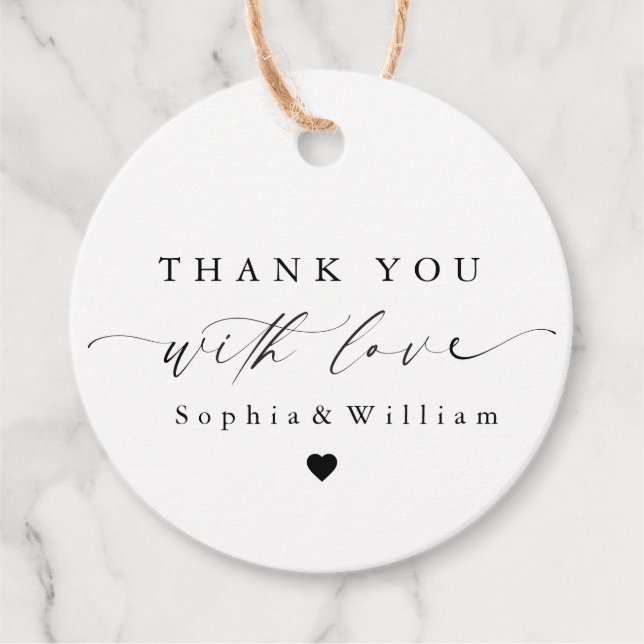 Eleganter Minimalistischer Dank mit Liebe Hochzeit Geschenkanhänger (Vorderseite)