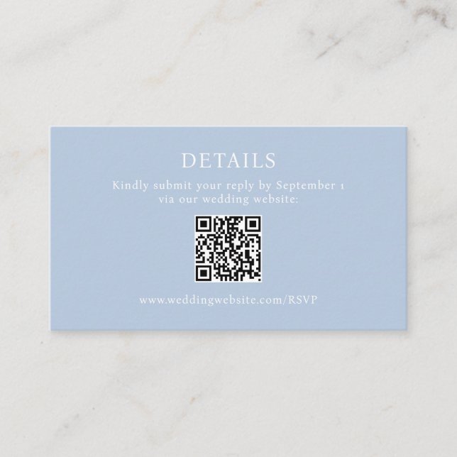 Eleganter Minimalistischer Dusty Blue Details QR C Begleitkarte (Vorderseite)