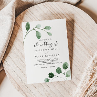 Eleganter Minimalistischer Eukalyptus - Hochzeit v Einladung