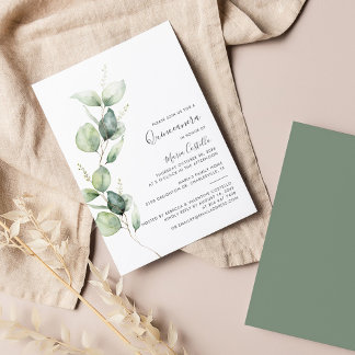 Eleganter Minimalistischer Eukalyptus Quinceanera Einladung