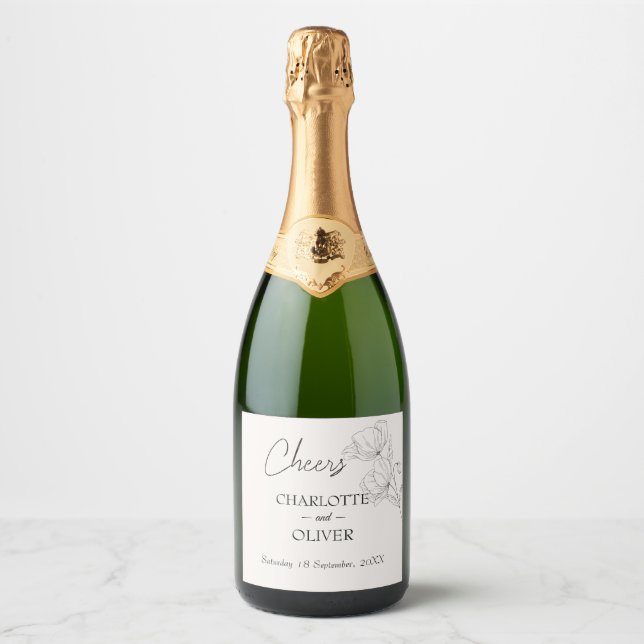 Eleganter minimalistischer floraler Champagnerflas (Vorderseite)